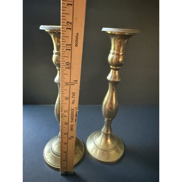 Vintage Brass Candlesticks Taper Holders 12” Mid Century Made In India Pair Set - Picture 3 of 6